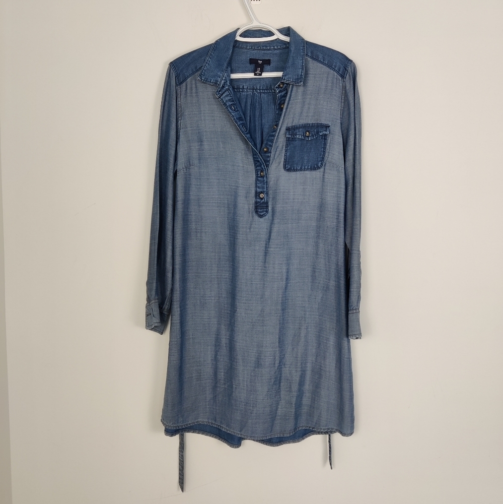 Gap Medium Denim Long Sleeve Tunic Shirt Dress - 100% Lyocell Denim Look